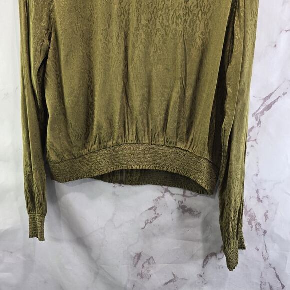 Anthropologie Jacket Womens Small Green Bomber Zip Silky Maeve Olive Leopard - Picture 7 of 11